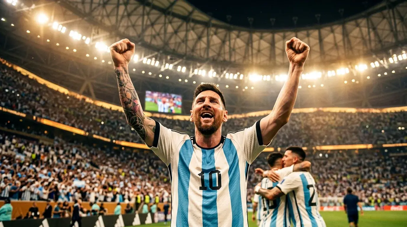 Lionel Messi í argentínska landsliðsbúningnum fagnar marki á HM 2026
